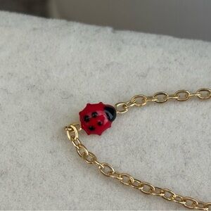 18K Real Gold Ladybug Charm Gold Chain Bracelet for Kids